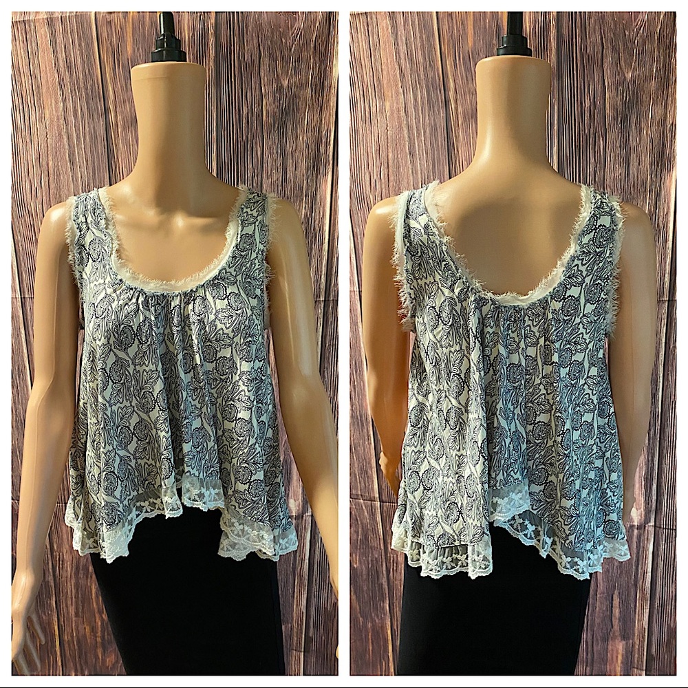 Altar’d State size xs light blue & white feather lace lined boho tank top